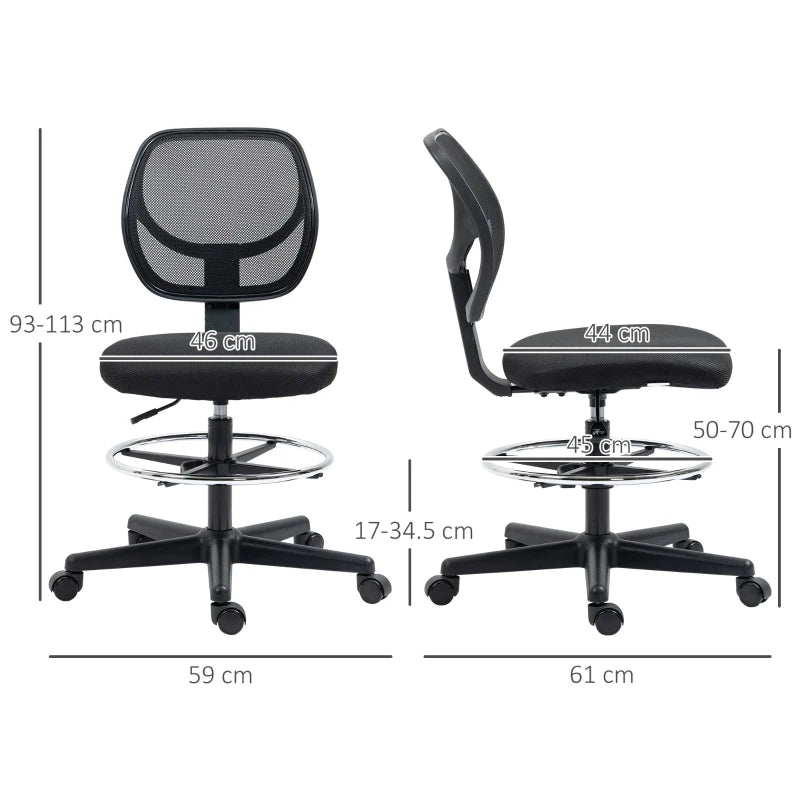 Black Standing Desk Chair with Mesh Back & Footrest Ring