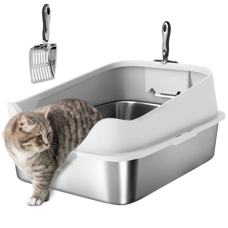 XL Stainless Steel Cat Litter Box with High Sides