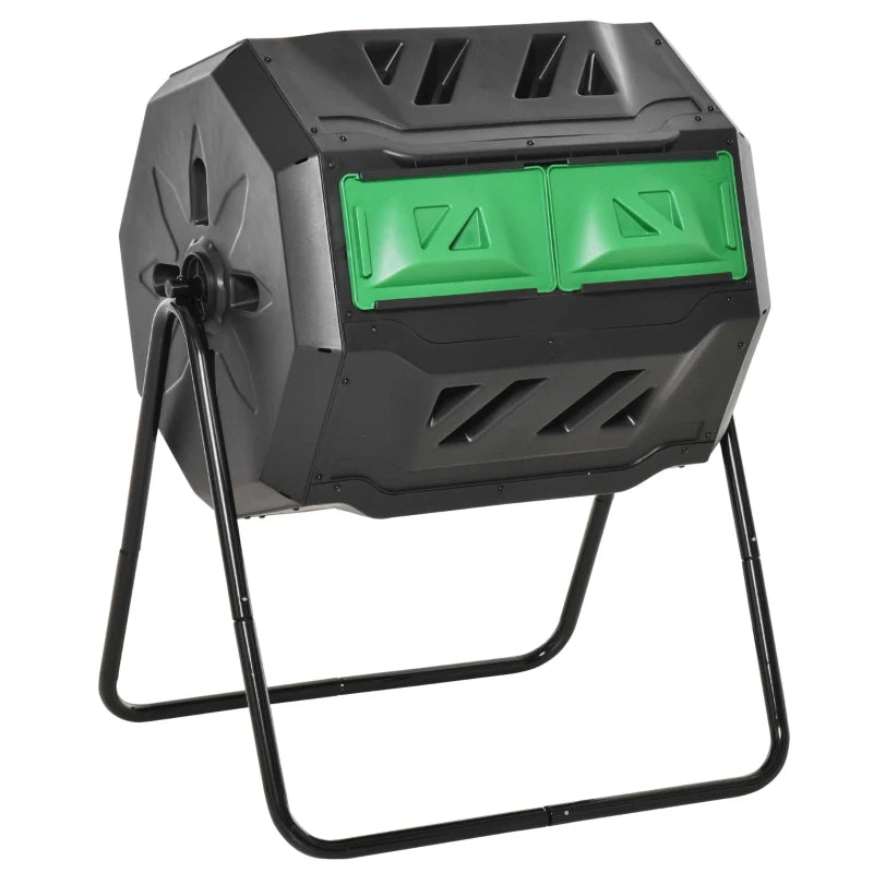 360° Rotating Dual Chamber Compost Bin Durable Outdoor Composting Tumbler