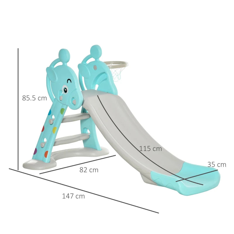 Freestanding 2-in-1 Kids Slide with Basketball Hoop – Deer Shape, Blue, 18m-4y