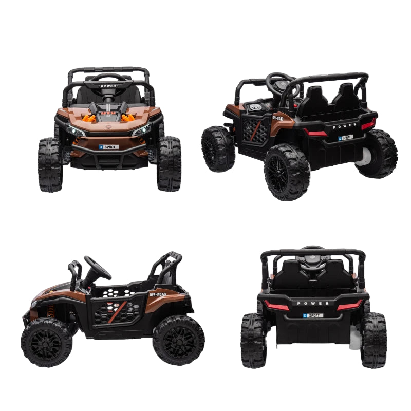 Brown 12V Kids Ride-On Truck Featuring Remote Control, Suspension & USB Connectivity