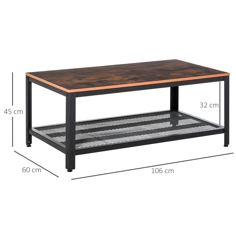 Metal Frame Coffee Table with Storage Shelf – Industrial Style, 106cm