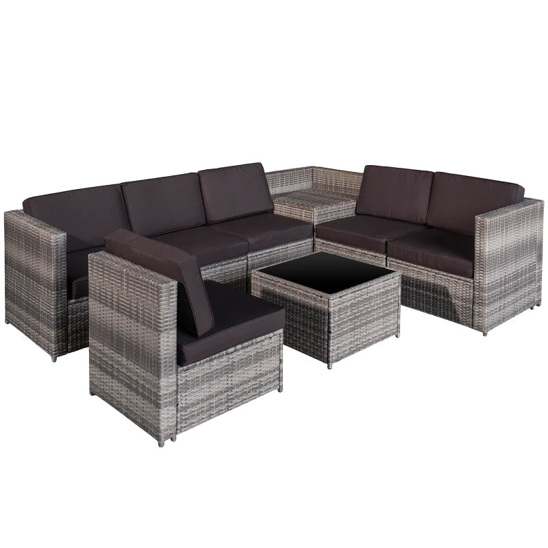 6-Seater Rattan Sofa Set with Cushions and Steel Frame – Grey Outdoor Patio Furniture
