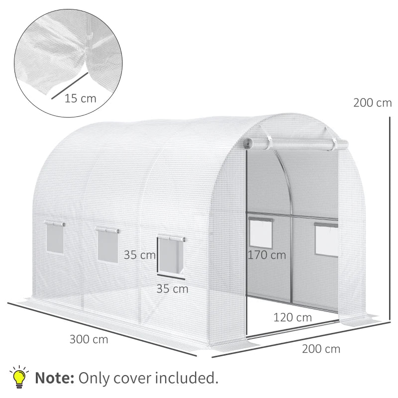 White Winter Garden Plant Cover for Polytunnel Greenhouse, 3x2x2m with Roll-up Windows