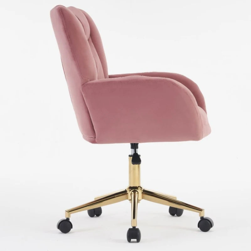 Pink Velvet Swivel Office Chair with Metal Base & Adjustable Height