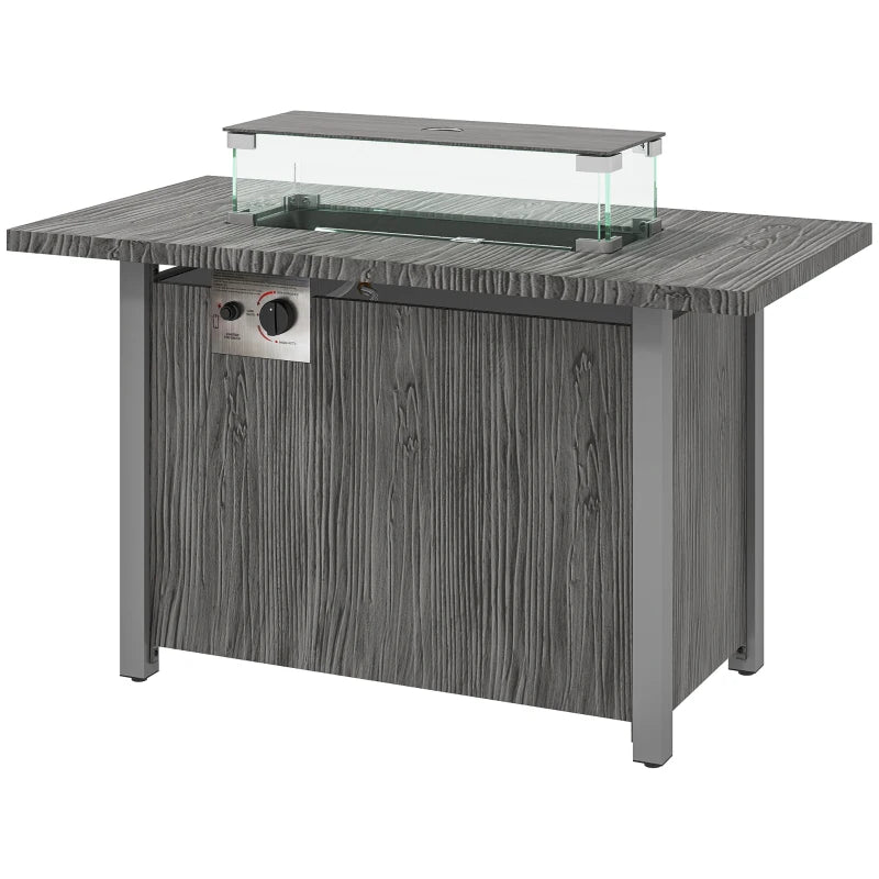 Patio Gas Fire Pit Table with 50,000 BTU, Glass Screen & Protective Cover, Dark Grey