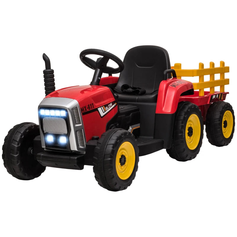 Electric Ride-On Tractor for Toddlers – Red 6V Car with Trailer, Music & Remote Control