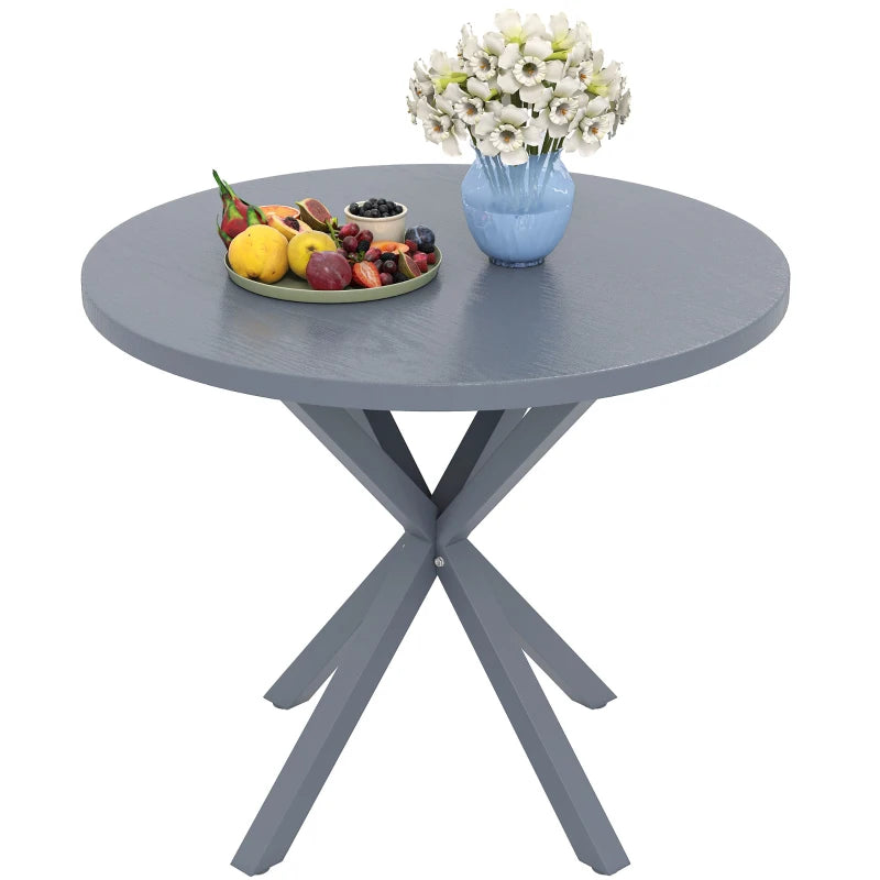 Balcony or Deck Outdoor Dining Table, Round Wood Effect Top, Steel Frame, 85cm, Dark Grey