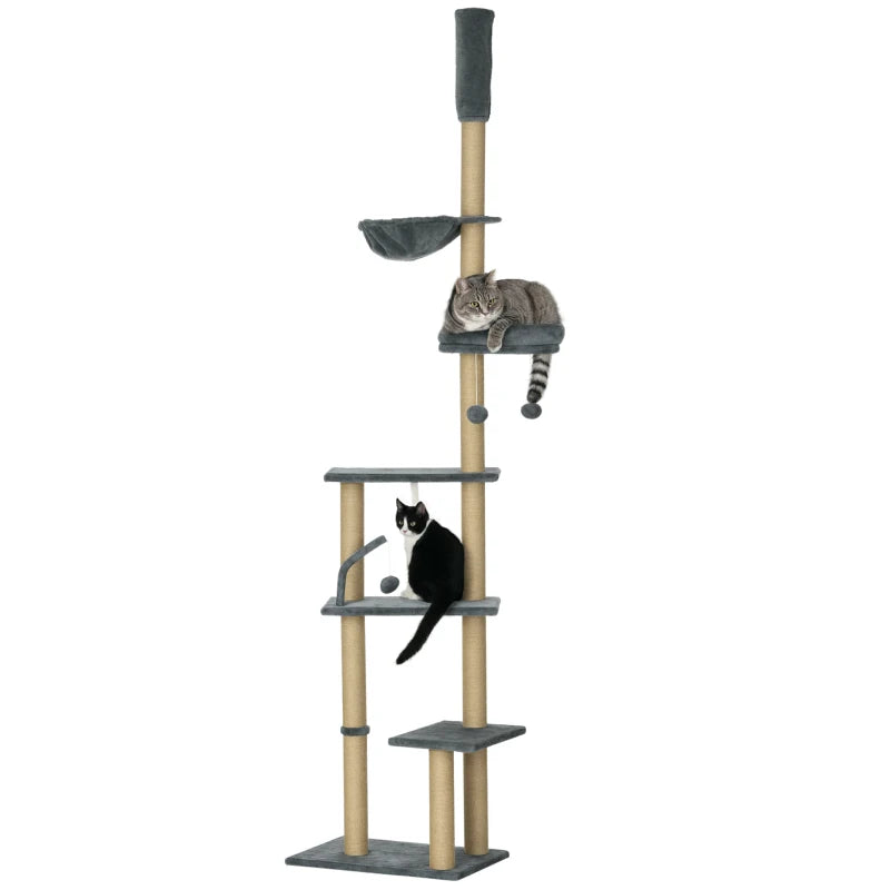Adjustable Floor-to-Ceiling Cat Tower in Grey