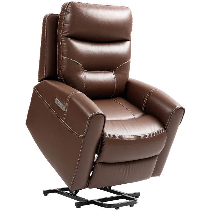 Riser Recliner for Elderly – Brown Faux Leather with USB & Remote