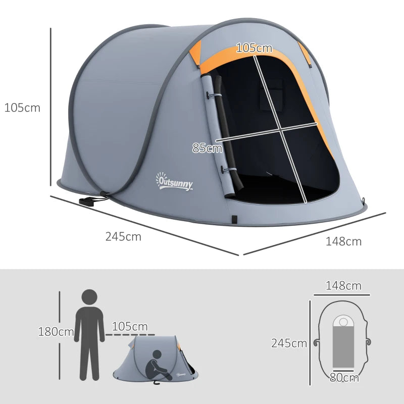 Grey Pop-Up Dome Tent for Two – Includes Accessories