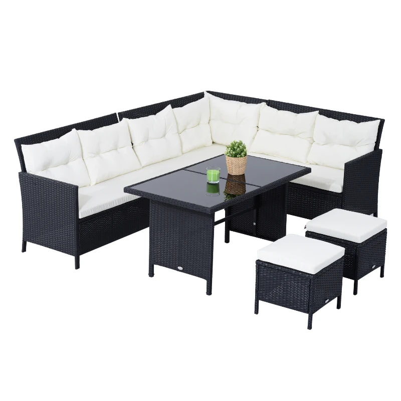 8-Seater Black Rattan Corner Sofa Set with Cushions – Outdoor Patio & Garden Furniture