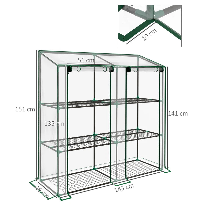 Mini Lean-To Greenhouse with Three Shelves, Compact Outdoor Plant Shelter, 46x143cm