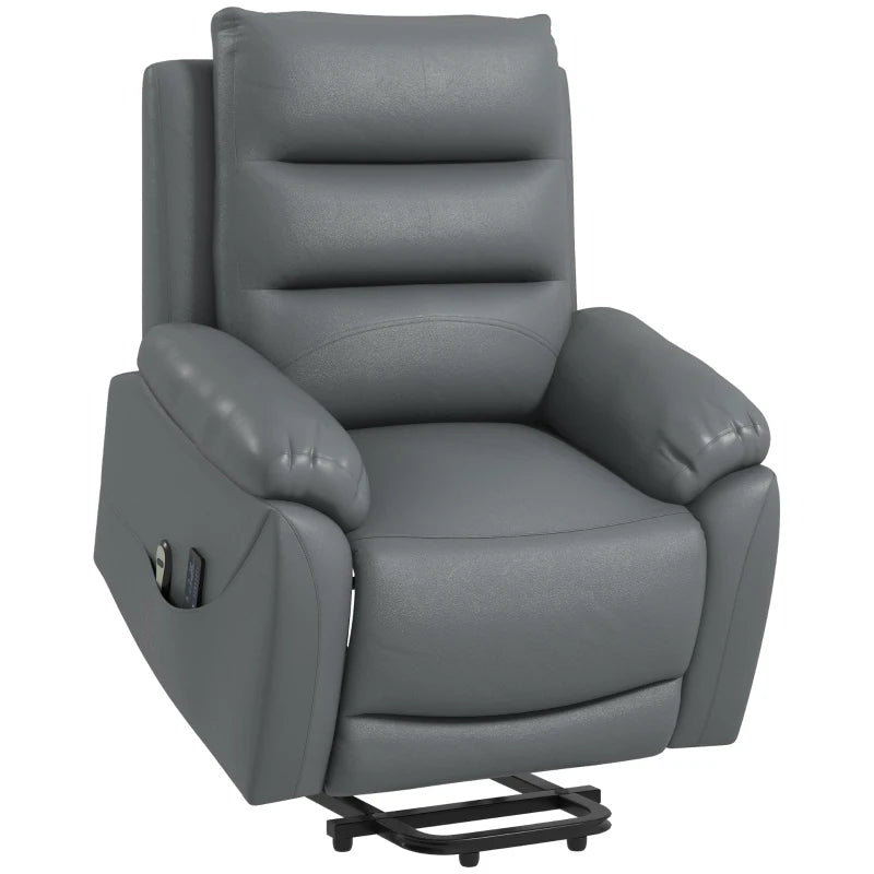Elderly Power Lift Recliner – Grey PU Leather with Massage & Side Pockets