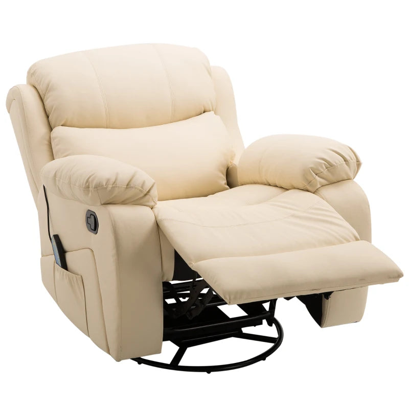 Swivel Recliner with Massage, Heat & Remote – PU Leather, Beige