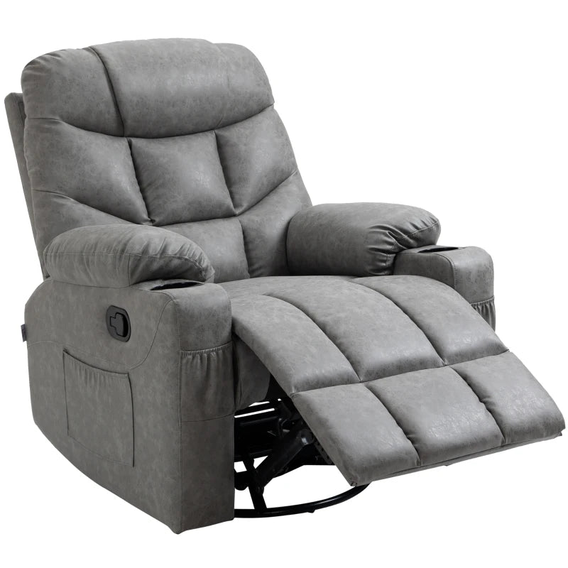 Light Grey Recliner Chair, Thick Padded Faux Leather Upholstery
