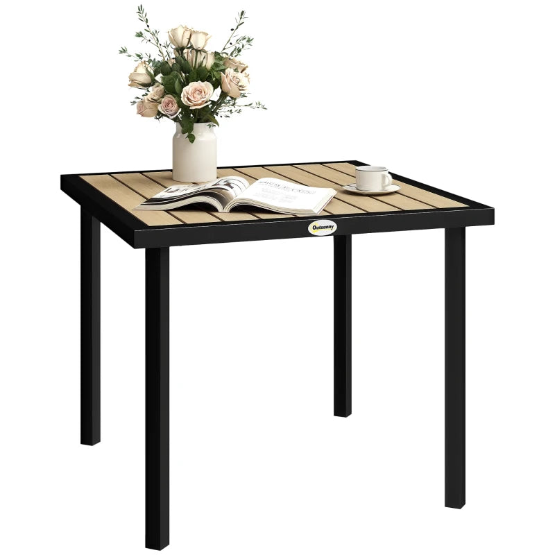 Square Garden Dining Table with 5.4cm Parasol Hole, Slatted Top & Metal Frame, 86x86cm