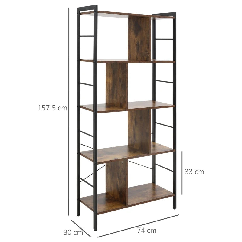 Rustic Brown & Black 5-Tier Storage Unit for Office & Living Room