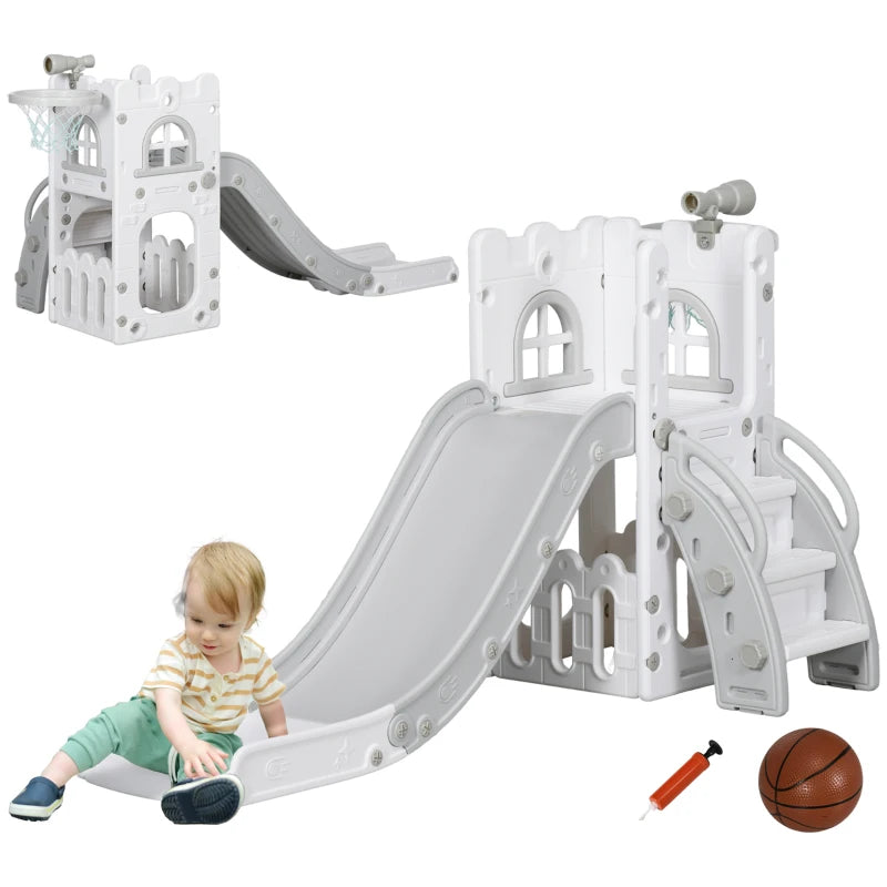 Versatile Toddler Slide & Playset with Basketball Hoop, Climber, Telescope & Storage