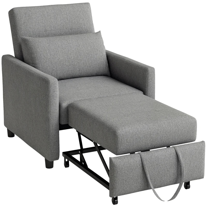 Grey 3-in-1 Chair Bed with Adjustable Backrest & Footrest