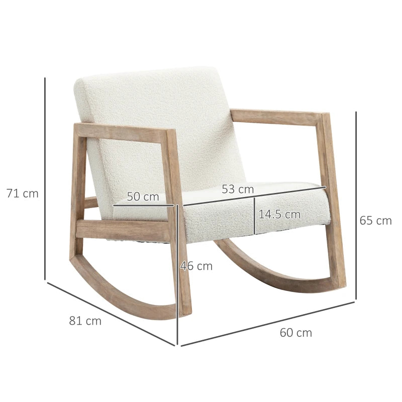 Rocking Armchair with Cushion & Wood Base – Cream White Upholstery