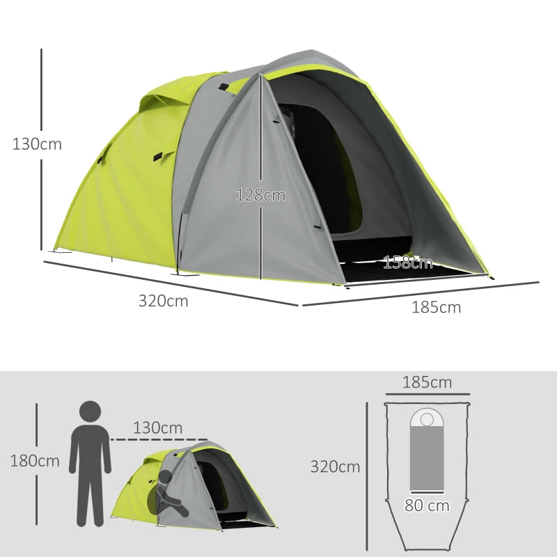 Compact 2-Person Tent with Front Porch – Yellow & Grey