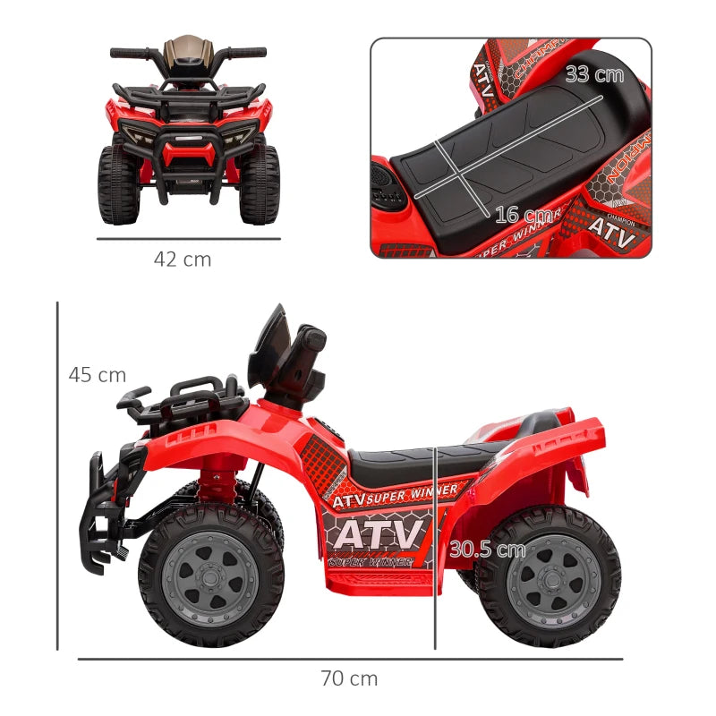 Electric 6V Quad Bike Ride-On for Toddlers with Music & All-Terrain Tires Red