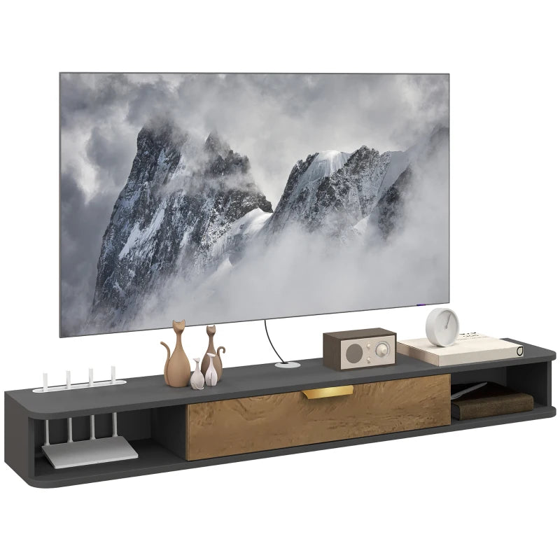 Floating TV Stand 140cm, Storage Included – Charcoal Grey