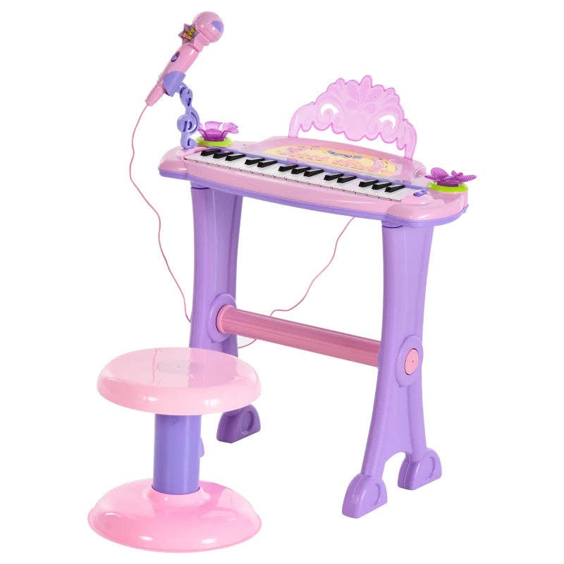 Educational Musical Keyboard Toy for Children with Stool & Mic, 32-Key Mini Electronic