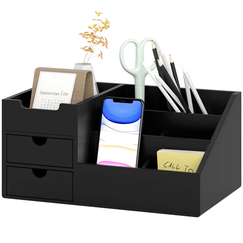 Black Bamboo Multi-Function Desk Storage Caddy