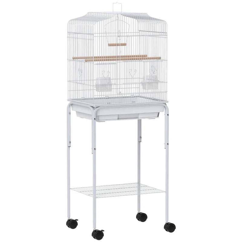 Bird Cage with Storage Shelf & Slide Tray – White