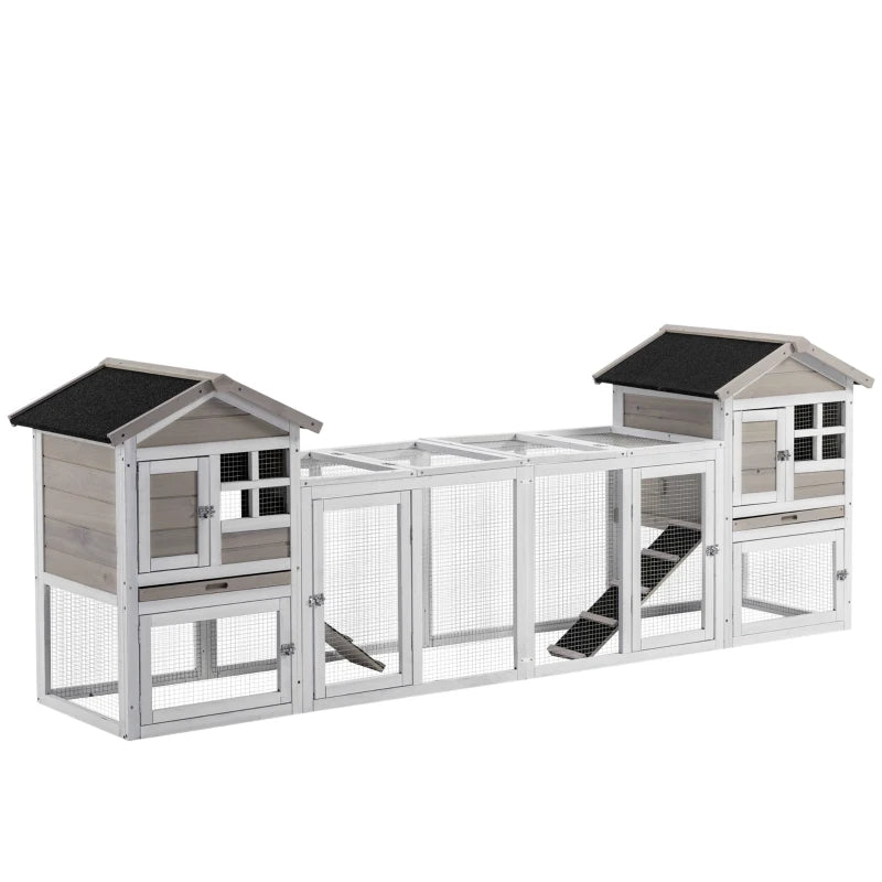 Large 2-in-1 Rabbit Hutch with Run and Tray – Grey