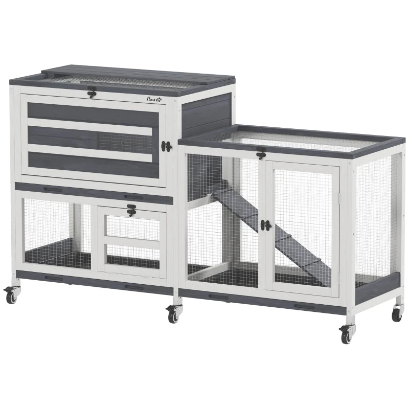 Wooden Rabbit Hutch with Run & Wheels