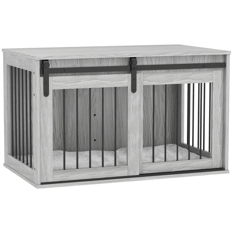 Large Dog Crate Furniture – 98cm Grey with Soft Cushion