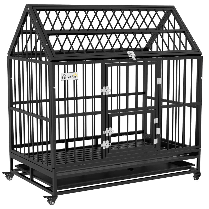 Mobile Dog Crate 48" with Removable Tray – Black