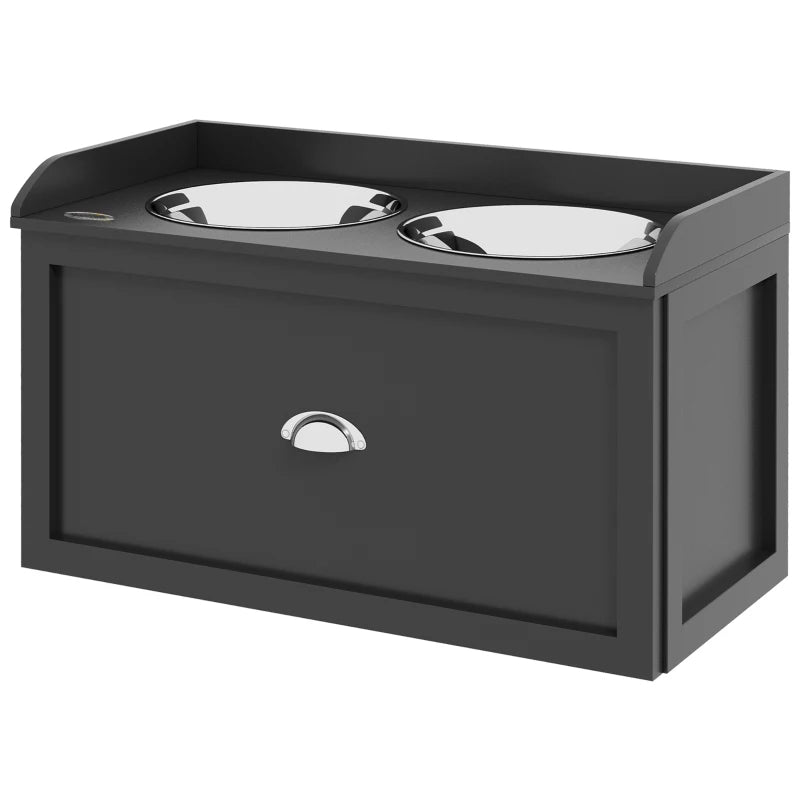 Stainless Steel Raised Bowls & Storage for Large Pets – Black