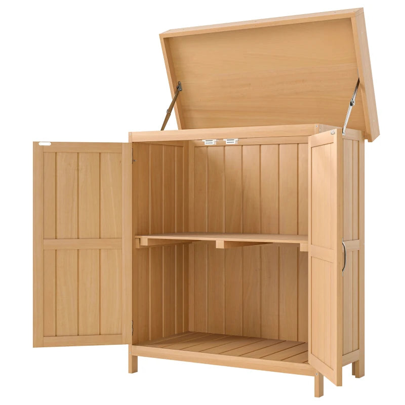 Compact Wooden Garden Shed with Hinged Roof, Removable Shelf & Double Doors Outdoor Storage