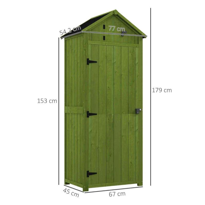 Slim Wooden Garden Shed with Asphalt Roof, Removable Shelves & Roof Hatch – Compact, 77x54cm
