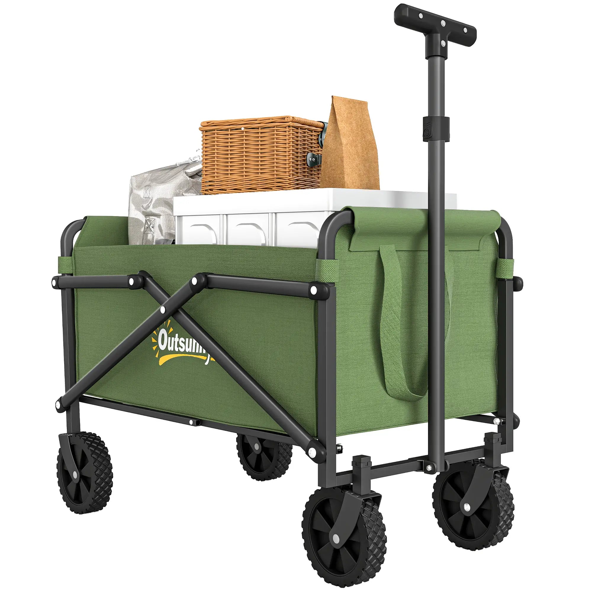 Festival Trolley on Wheels, Heavy Duty Folding Garden Cart with Adjustable Handle, 41L