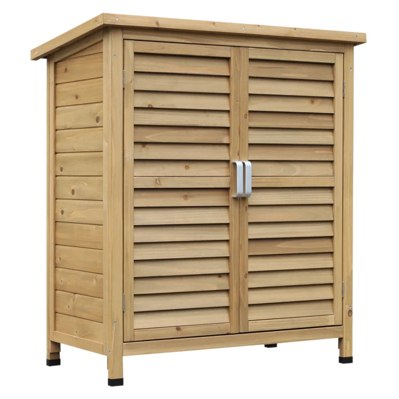 Wooden Garden Storage Shed with 2 Doors, Fir Wood Tool Cabinet, 87x46.5x96.5 cm, Natural