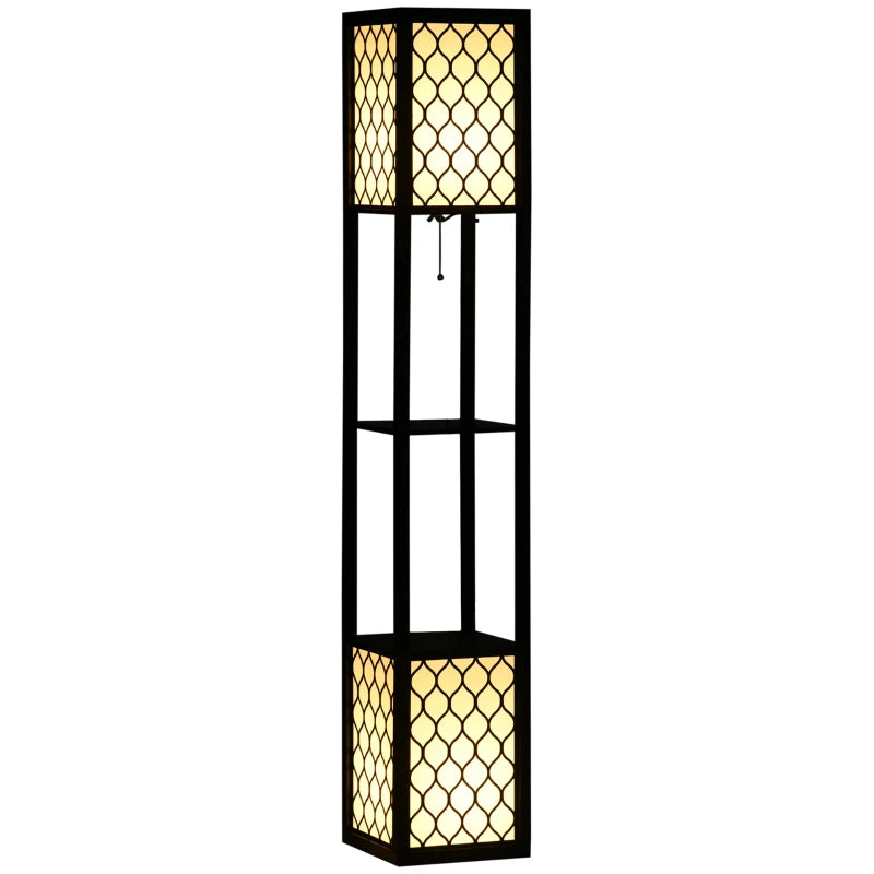 Floor Lamp – Modern Black Lamp with Shelves, Dual Lights & Chain Switch