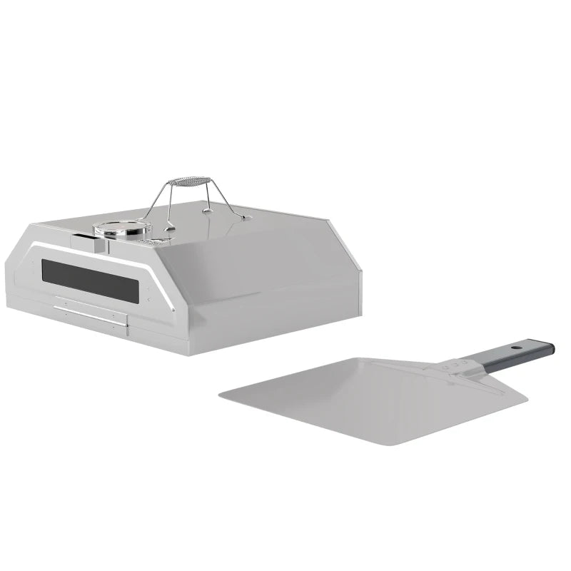 Silver Portable BBQ Pizza Oven with Built-in Thermometer, Viewing Window & Peel