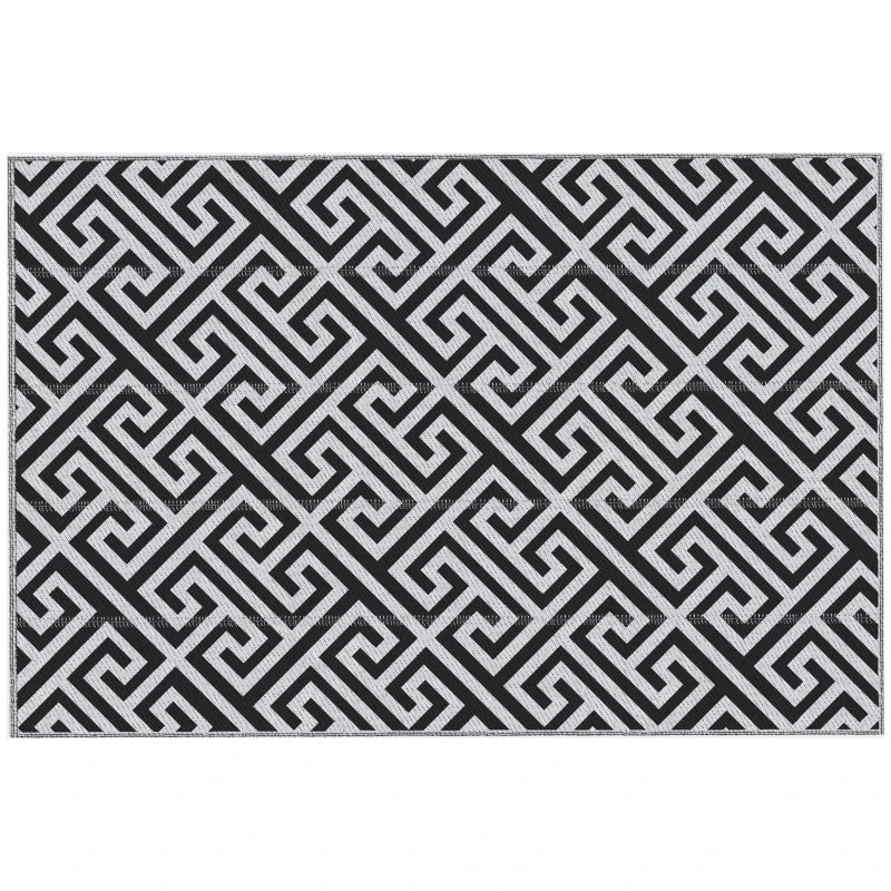 Black & White Reversible Outdoor Rug – 6x9ft Portable Mat for Garden & Camping