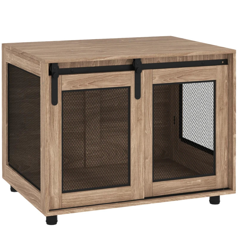 Brown Dog Crate Furniture with Sliding Door for Medium Dogs