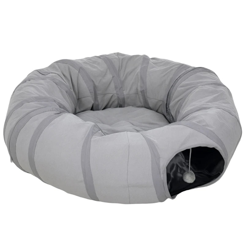 Grey Cat Play Tunnel with Peek Hole & Bed