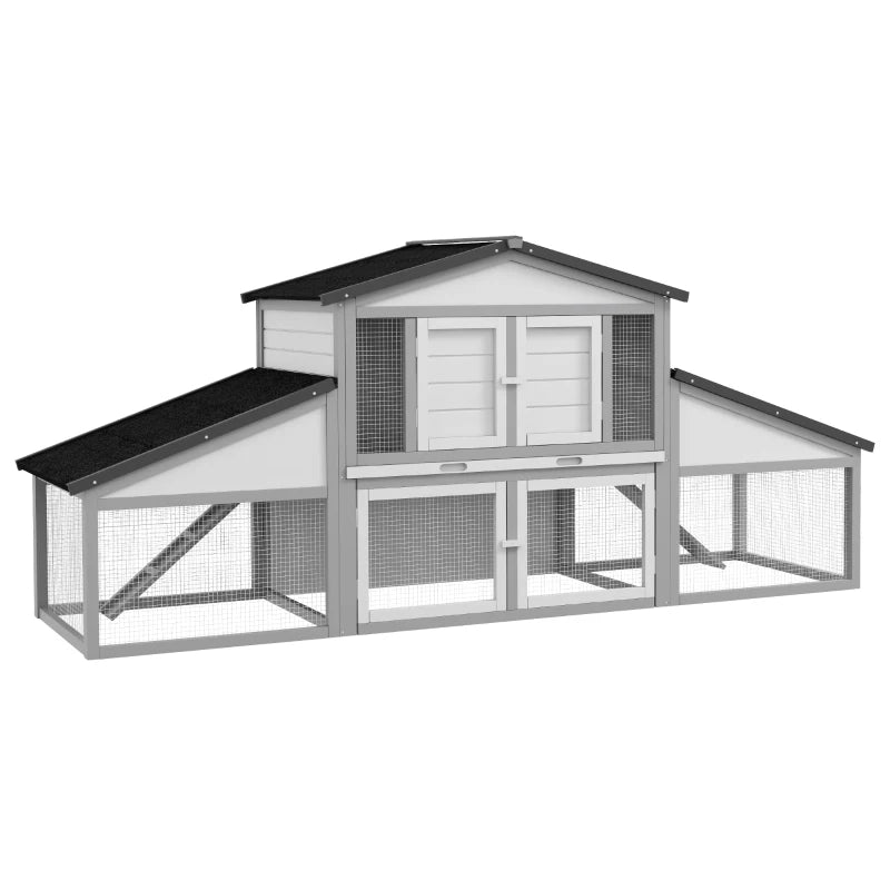 Large Outdoor Rabbit Hutch Cage with Ramp – Grey