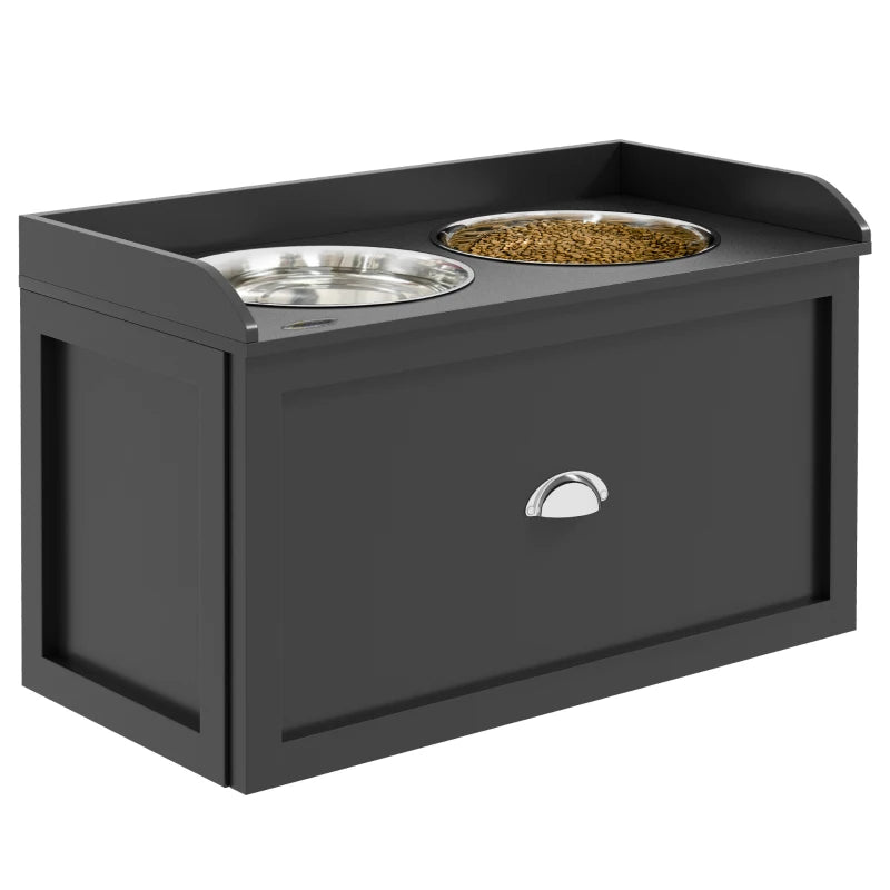 Stainless Steel Raised Bowls & Storage for Large Pets – Black