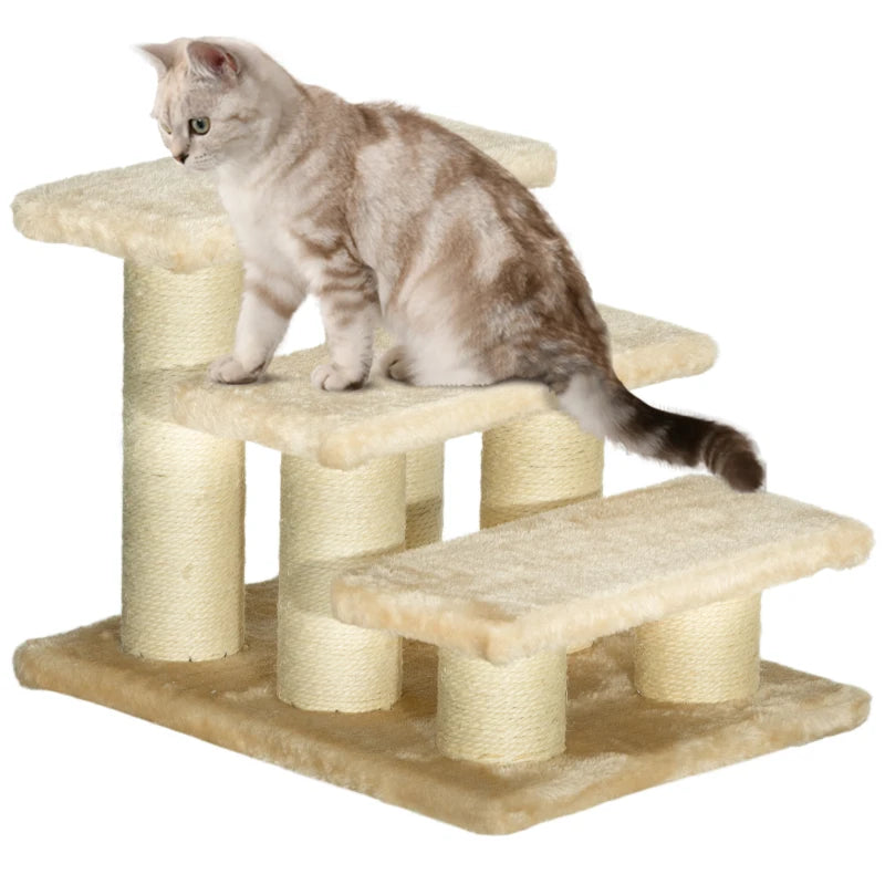 Cat & Dog Staircase – 3-Step Beige Ladder