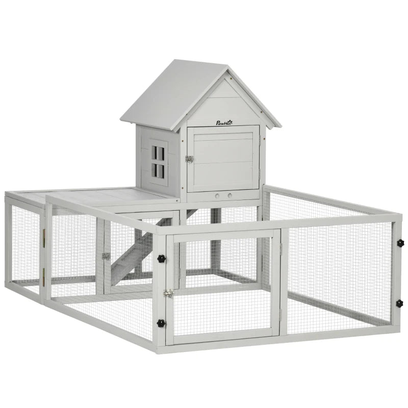 Light Grey Indoor Rabbit Hutch with Slide-Out Tray & Spacious Fence