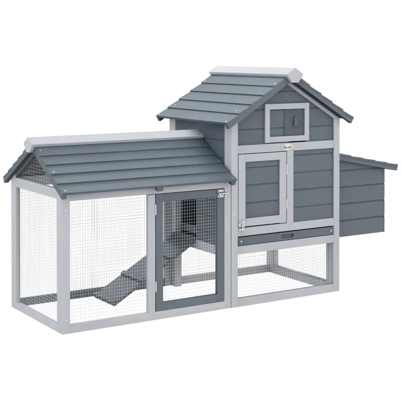 Chicken Coop with Run & Nesting Box, Grey
